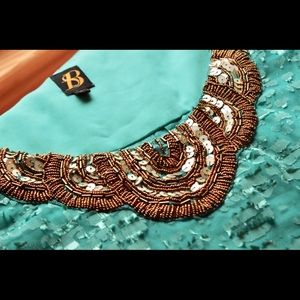 Anthropologie Green Top with Gold Beading